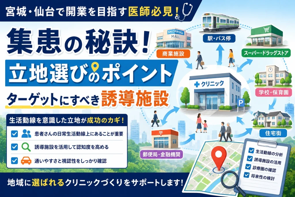 宮城・仙台で開業を目指す医師必見！ 集患の秘訣！立地選びのポイント｜ターゲットにすべき誘導施設