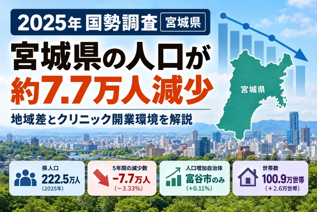 宮城県の人口が5年間で約7.7万人減少｜2025年国勢調査から読み解く地域差とクリニック開業環境